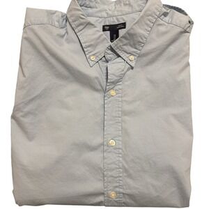 GAP Men Slim Ft Stretch Poplin Button-Down Shirt L Light Blue Crisp Business Cas